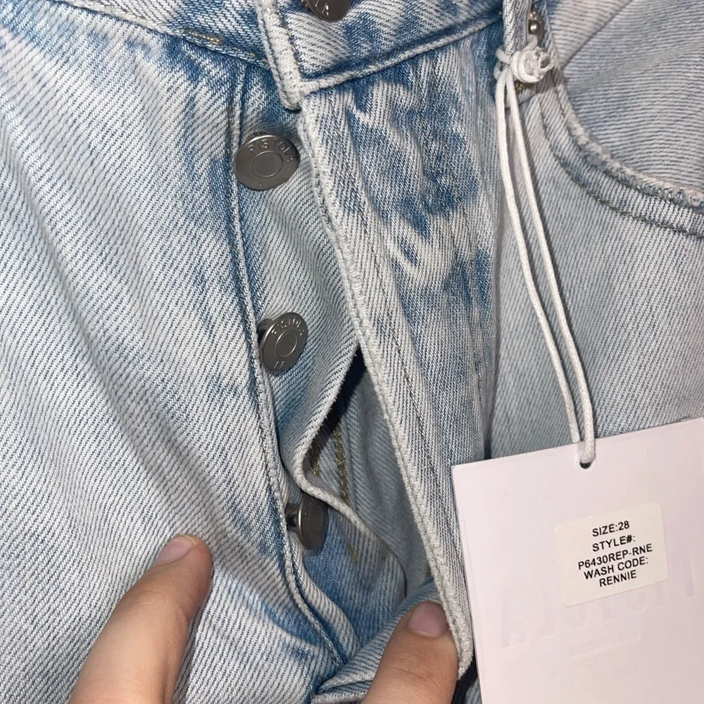 Pistola x Revolve Keaton High Rise Light Wash Distressed Slim Straight Jeans 28
